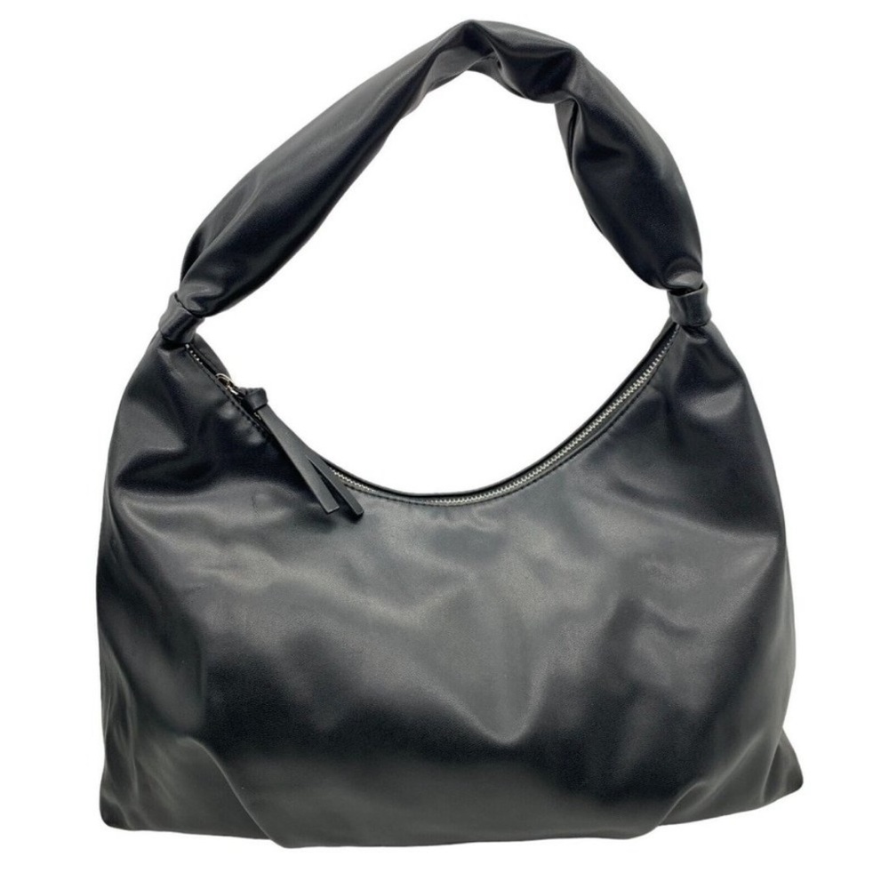 H&M Faux Leather Hobo Zip Top Shoulder Bag Purse Black EUC